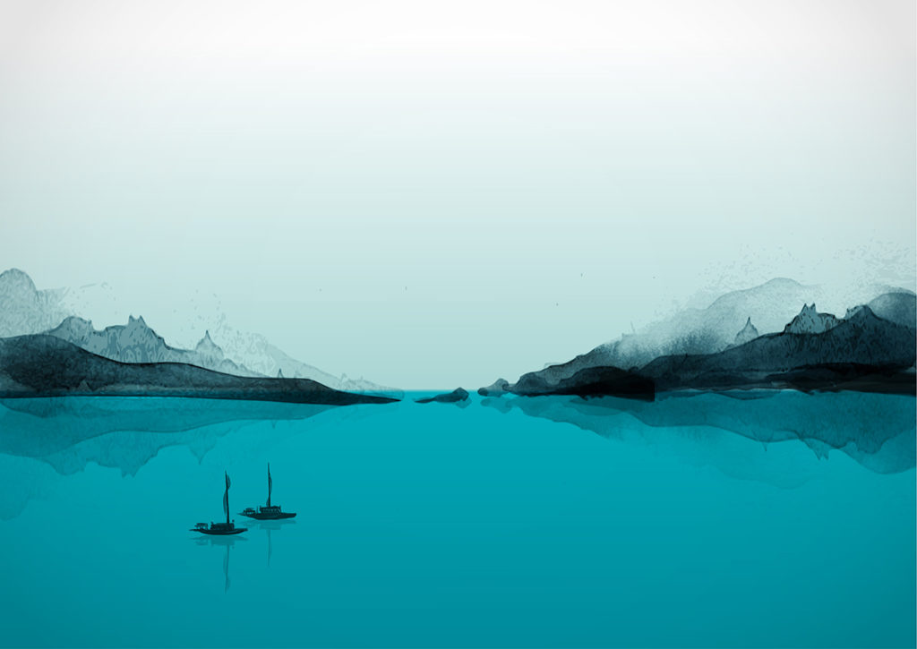 Japanese ink wash painting sumi-e